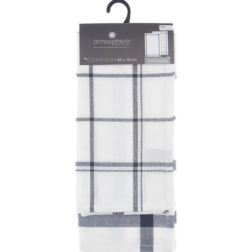 Lot de 2 torchons imprimés - coton - bleu - 45x70 cm - Atmosphera
