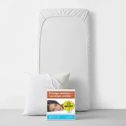 Lot Protège-Matelas 90x190 + 1 Protège-Oreiller 65x65 - Bouclette Éponge Coton Absorbante