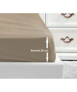 LOVELY HOME Drap Housse 100% coton 160x200x25 cm beige