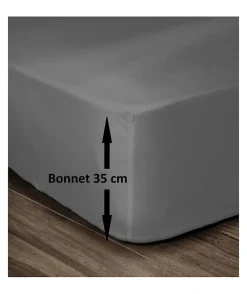 LOVELY HOME Drap Housse 100% Coton 180x200cm - Bonnet 35cm - Gris foncé