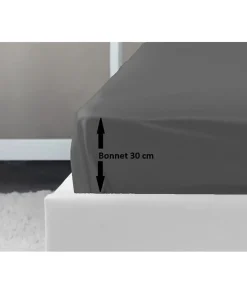 LOVELY HOME Drap Housse 100% coton 180x200x30 cm gris foncé