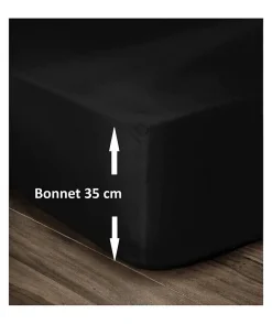 LOVELY HOME Drap Housse 100% Coton 160x200cm - Bonnet 35cm - Noir