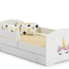 LUK lit enfant avec tiroir et barreau 140x70 corne de licorne