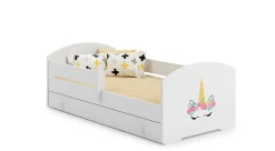 LUK lit enfant avec tiroir et barreau 140x70 corne de licorne