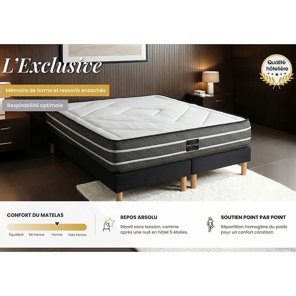 Matelas Ressorts ensachés et mémoire de forme - Confort : Ferme