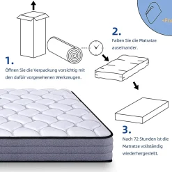 Matelas à ressorts ensachés ergonomique 7 zones,140x200cm,Hauteur 20cm,Dureté H3/Certifié Oeko-Tex