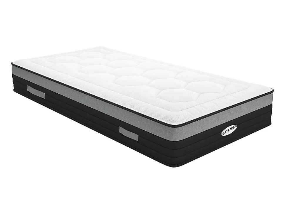 Matelas 90 x 200 cm hybride ressorts ensachés 7 zones et mémoire de forme ép.25cm - AMARANTE de NATUREA