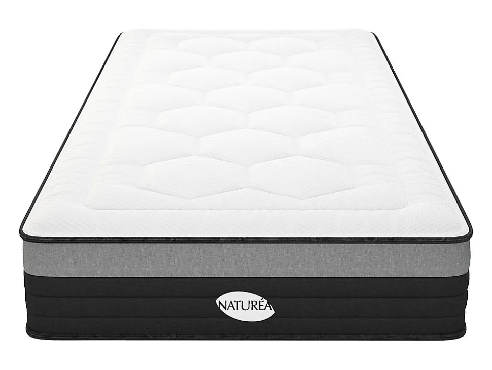 Matelas 90 x 200 cm hybride ressorts ensachés 7 zones et mémoire de forme ép.25cm - AMARANTE de NATUREA