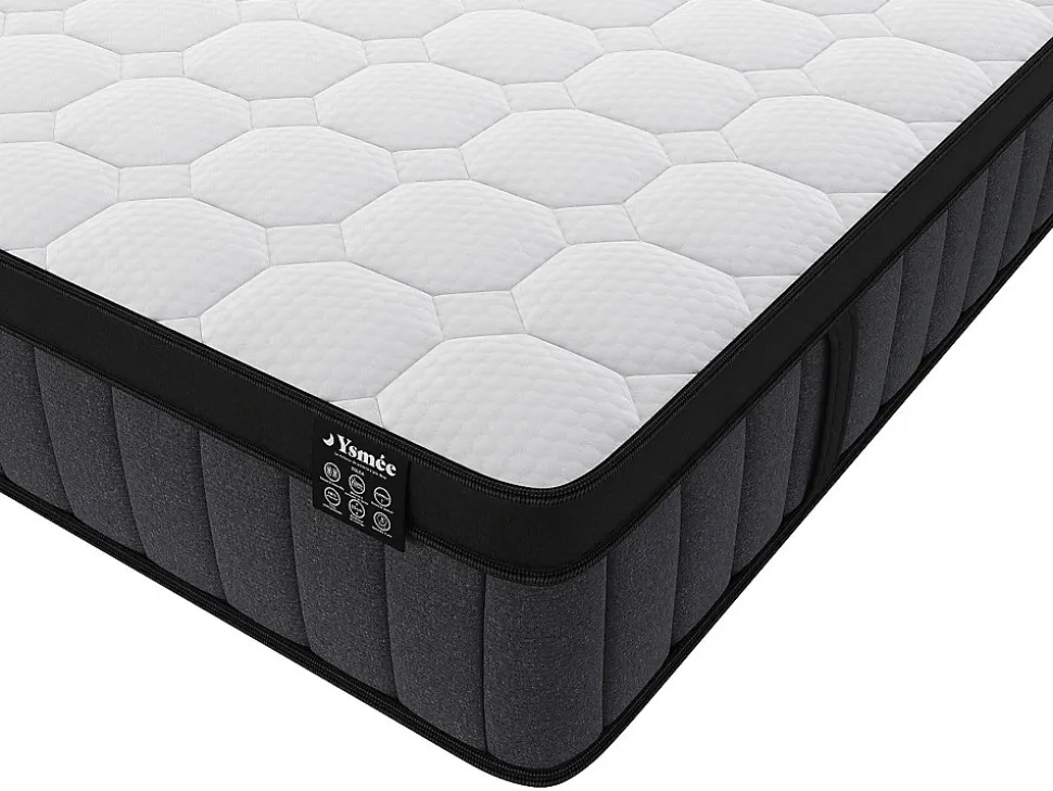 Matelas 160 x 200 cm hybride ressorts ensachés 7 zones et gel à mémoire de forme ép.25cm - TOLCA de YSMÉE