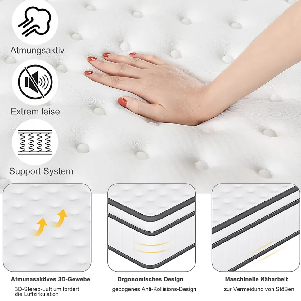 Matelas 140 x 190 cm ressorts ensachés et surmatelas intégré ép.25cm