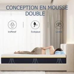 Matelas adulte double en mousse, 140x200 cm, 21 cm d'épaisseur