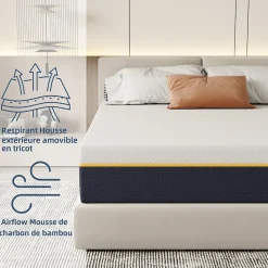 Matelas adulte double en mousse, 140x200 cm, 21 cm d'épaisseur