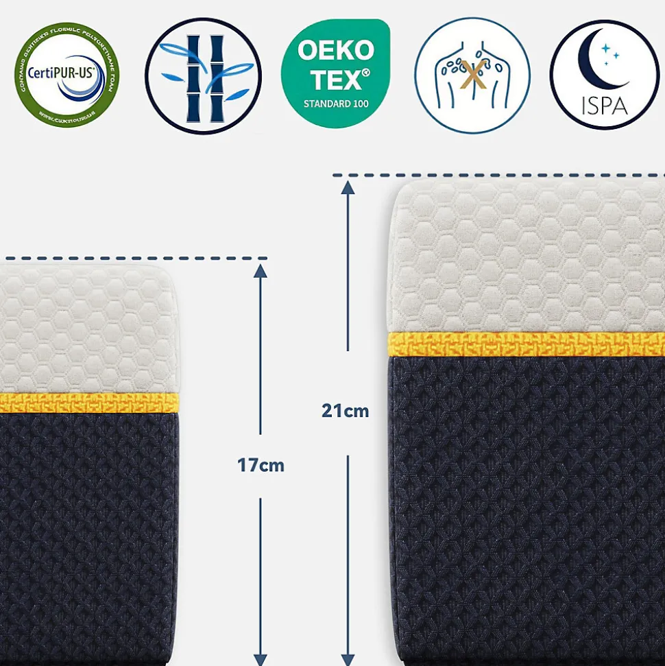 Matelas Adulte 90x190 cm, Épaisseur 21 cm, Mousse à Mémoire + Fibres de Charbon de Bambou