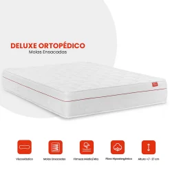 Matelas Deluxe Orthopédique 190 x 140 cm, 27 cm. Ressorts ensachés et viscoélastique, réversible, soutien medium, tissu respirant.