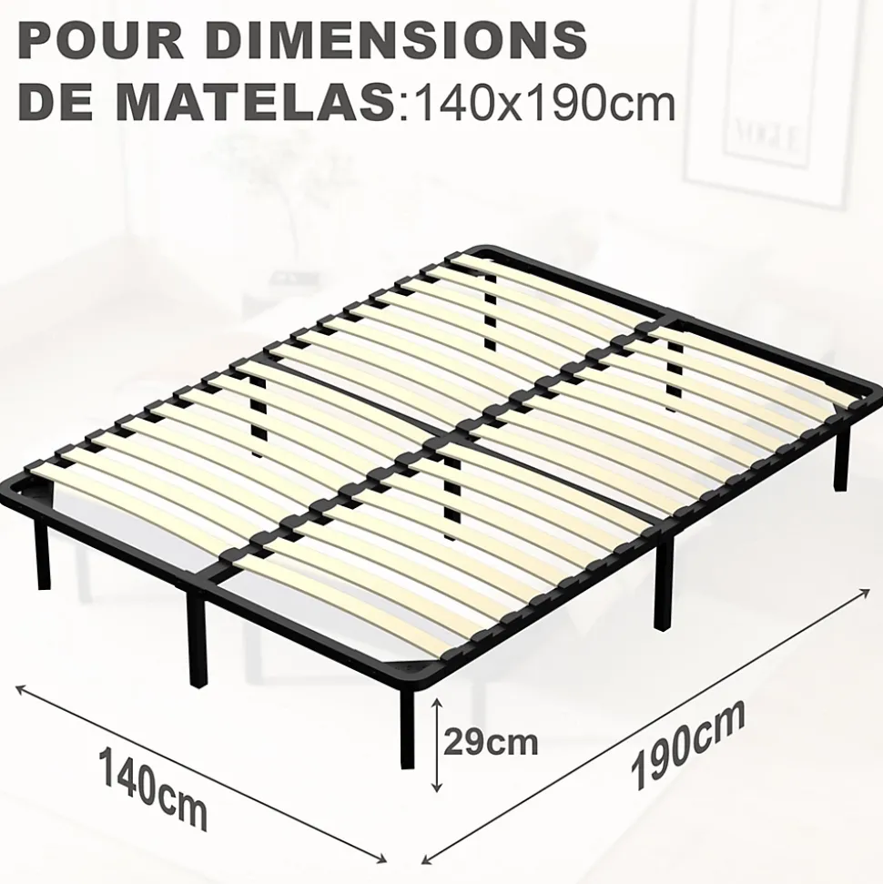 Matelas double en mousse de 17 cm + sommier à lattes de 16 rangs 140x190 cm