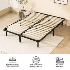 Matelas double en mousse de 17 cm + sommier à lattes de 16 rangs 140x190 cm