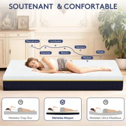 Matelas en mousse à mémoire de forme 140 x 190 cm , épaisseur 17 cm