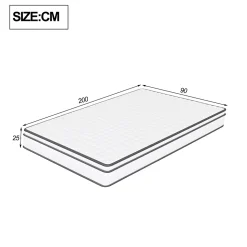 Matelas hybride à ressorts ensachés 200x90x25 cm, Indépendance de couchage, soutien ergonomique, tissu respirant 3D, Blanc et gris