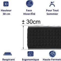 Matelas Mousse 135x190 Cesar, Ferme, Réversible, Côté Été/hiver, H30 Cm