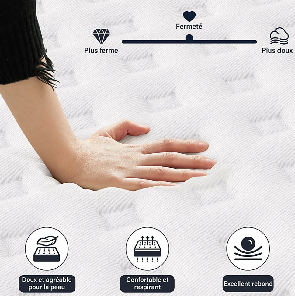 Matelas mousse 140x200 cm, epaisseur 30 cm Ferme 7 zones de confort en mousse, Réversible Soutien Parfait