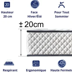 Matelas Mousse 140x200 Florida, Ferme, Réversible, Côté Été/hiver, H20 Cm