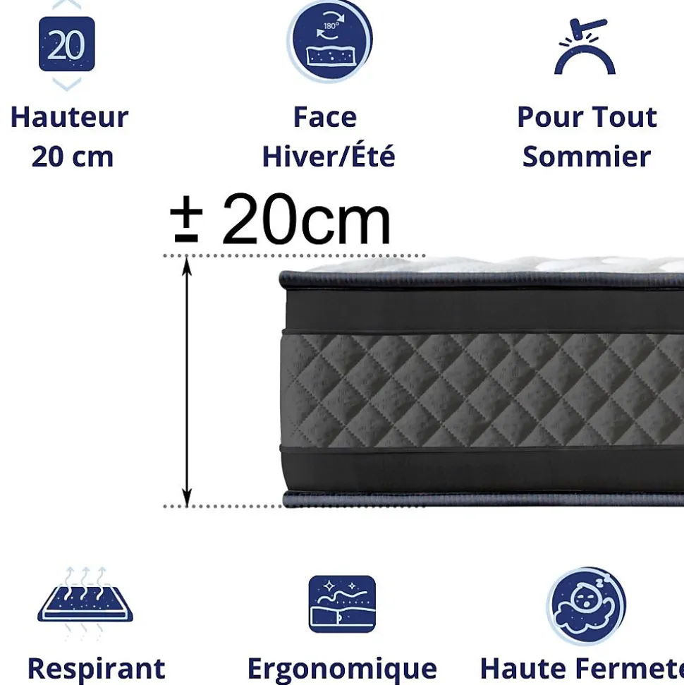 Matelas Mousse 180x200 Onyx, Ferme, Réversible, Côté Été/hiver, H20 Cm