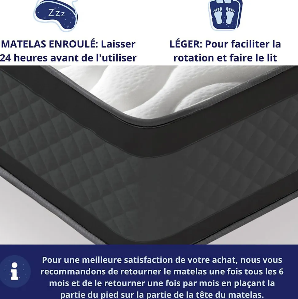 Matelas Mousse 180x200 Onyx, Ferme, Réversible, Côté Été/hiver, H20 Cm