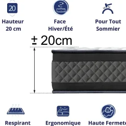 Matelas Mousse 160x200 Onyx, Ferme, Réversible, Côté Été/hiver, H20 Cm