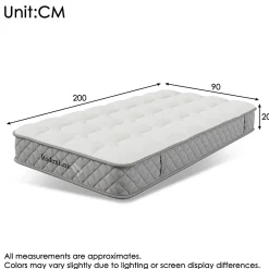 Matelas Orthopédique 90x200 cm, 7 Zones de Confort, Ressorts ensachés et Mousse Froid, Soutien H3 Moyenne Ferme, H 20 cm, Blanc