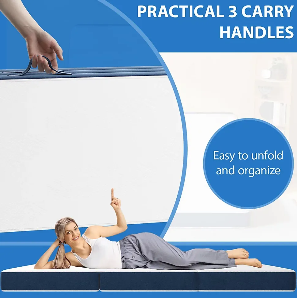 Matelas Pliant Triple 75X195CM, Matelas Polyvalent, 15cm Mousse épaisse, Housse Amovible et Lavable en Machine, Poignée de
