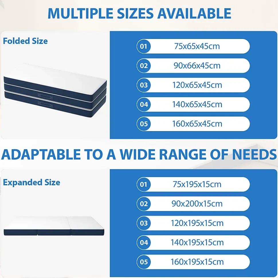 Matelas Pliant Triple 75X195CM, Matelas Polyvalent, 15cm Mousse épaisse, Housse Amovible et Lavable en Machine, Poignée de
