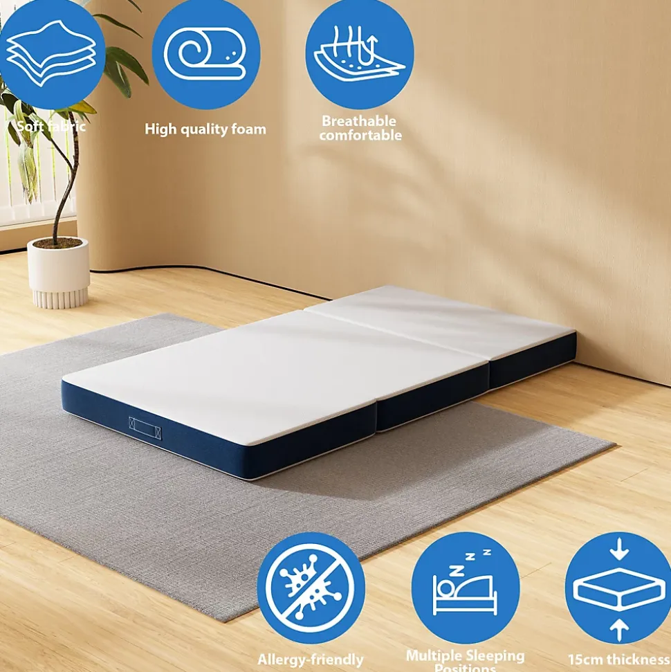 Matelas Pliant Triple 75X195CM, Matelas Polyvalent, 15cm Mousse épaisse, Housse Amovible et Lavable en Machine, Poignée de