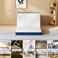 Matelas Pliant Triple 75X195CM, Matelas Polyvalent, 15cm Mousse épaisse, Housse Amovible et Lavable en Machine, Poignée de