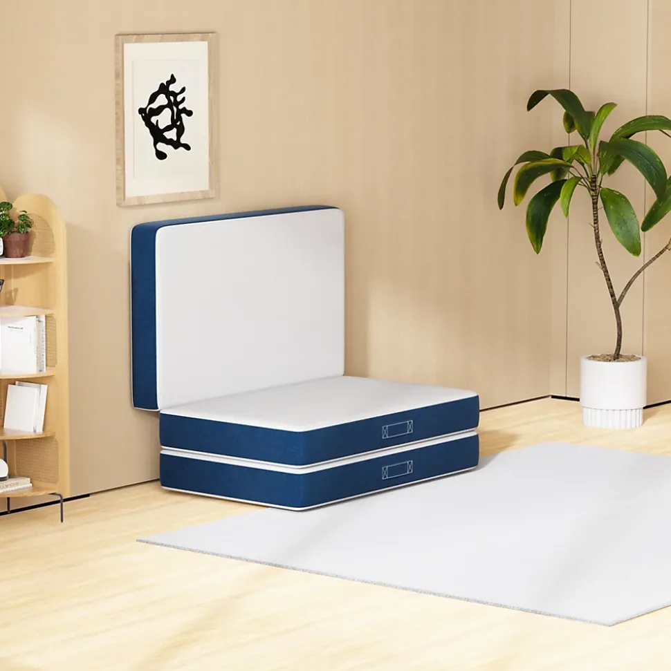 Matelas Pliant Triple 75X195CM, Matelas Polyvalent, 15cm Mousse épaisse, Housse Amovible et Lavable en Machine, Poignée de