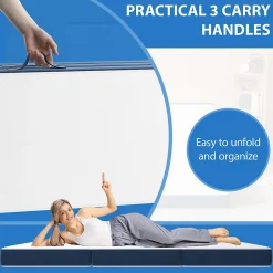Matelas Pliant Triple 90X200CM, Matelas Polyvalent, 15cm Mousse épaisse, Housse Amovible et Lavable en Machine, Poignée de