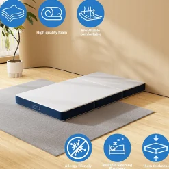 Matelas Pliant Triple 90X200CM, Matelas Polyvalent, 15cm Mousse épaisse, Housse Amovible et Lavable en Machine, Poignée de
