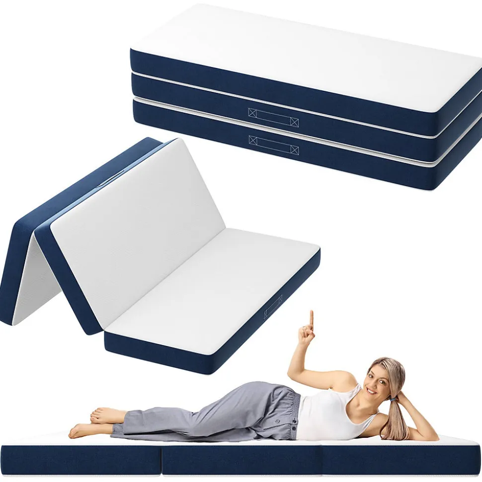 Matelas Pliant Triple 160X195CM, Matelas Polyvalent, 15cm Mousse épaisse, Housse Amovible et Lavable en Machine, Poignée de
