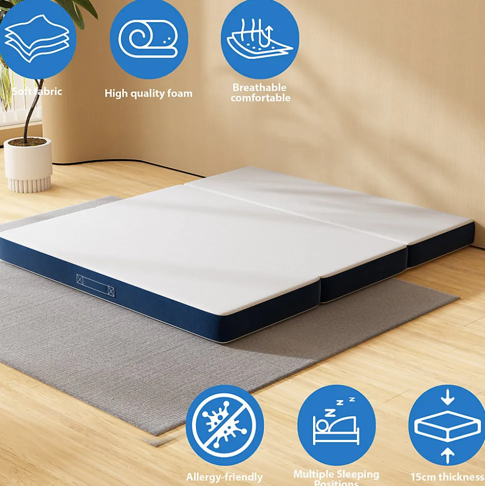 Matelas Pliant Triple 160X195CM, Matelas Polyvalent, 15cm Mousse épaisse, Housse Amovible et Lavable en Machine, Poignée de
