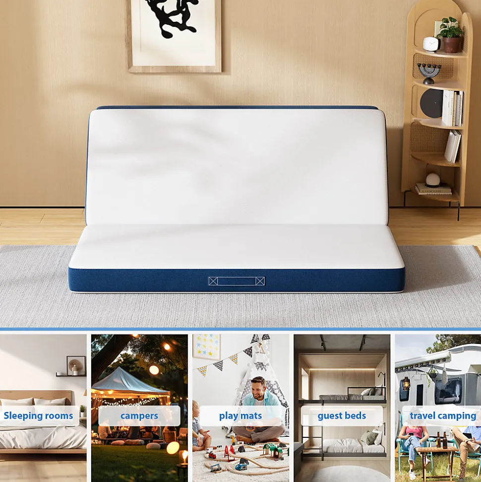 Matelas Pliant Triple 160X195CM, Matelas Polyvalent, 15cm Mousse épaisse, Housse Amovible et Lavable en Machine, Poignée de