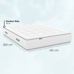 Matelas ressort 1600x2000 cm id literie soutien ferme accueil souple 7 zones epaisseur 30 cm protege-matelas