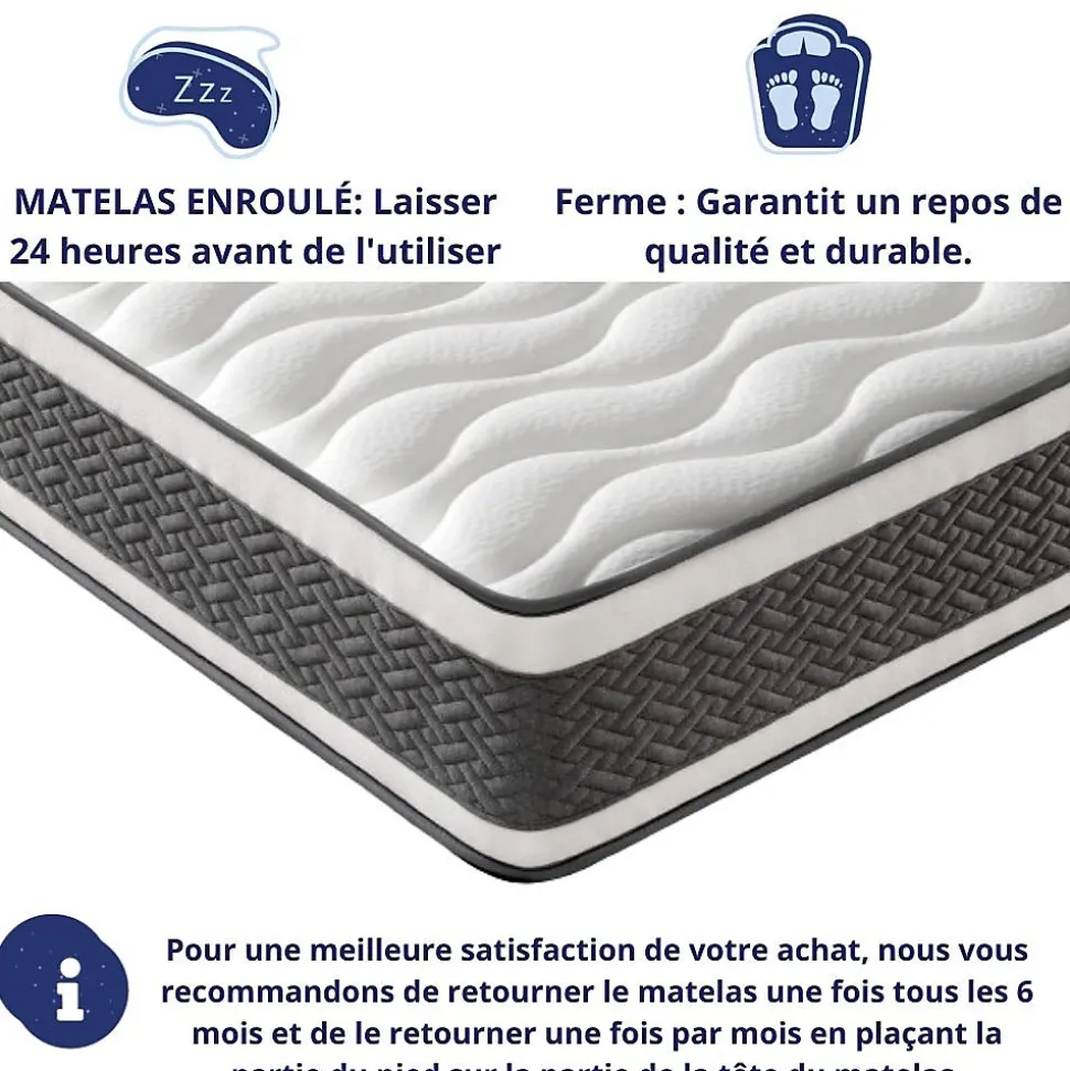 Matelas Ressorts Ensachés 140x200 Montecarlo, Ferme, Réversible, Côté Été/hiver, H25 Cm