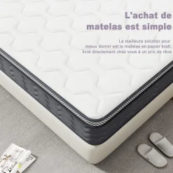 Matelas Ressorts 140x190 cm, Confort, 7 Zones Ergonomique,25 cm d'épaisseur