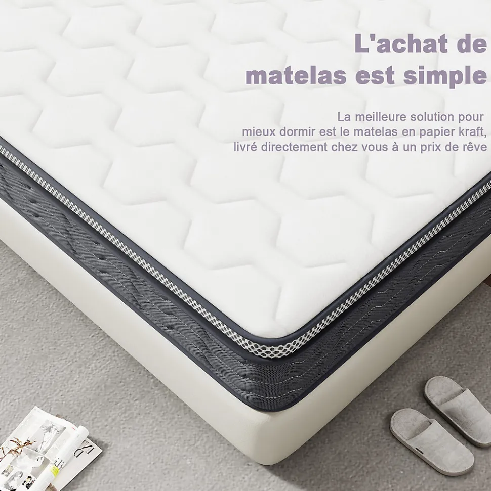 Matelas Ressorts 140x190 cm, Confort, 7 Zones Ergonomique,25 cm d'épaisseur
