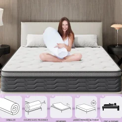 Matelas Ressorts 120x190 cm, Confort, 7 Zones Ergonomique,25 cm d'épaisseur