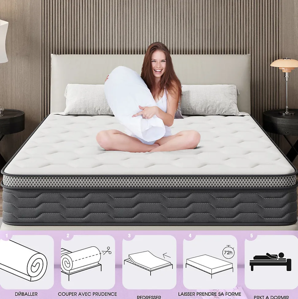 Matelas Ressorts 160x200 cm, Confort, 7 Zones Ergonomique,25 cm d'épaisseur