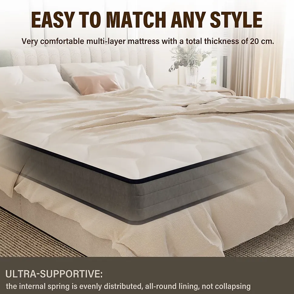 Matelas Ressorts 160x200 Épaisseur 20 cm Confort,Ergonomique 7 Zones Ergonomique