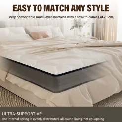 Matelas Ressorts 140x190 Épaisseur 20 cm, Confort, 7 Zones Ergonomique