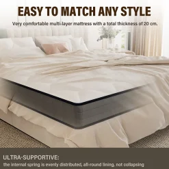 Matelas Ressorts 90x190x20cm, Confort, 7 Zones Ergonomique