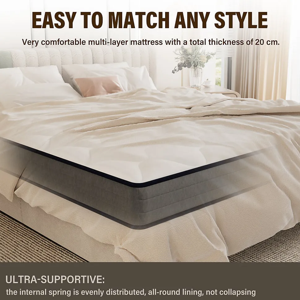 Matelas Ressorts 90x190x20cm, Confort, 7 Zones Ergonomique