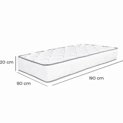 Matelas RONA 90x190 cm, réversible en mousse Memosoft100 à mémoire de forme et indépendance du couchage, épaisseur 20cm